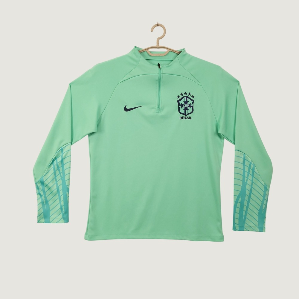 Nike Brazil CBF Soccer Training Top Mint Green 1/4 Zip Large Pullover Activewear